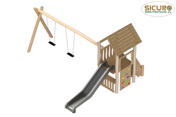 5004RB Speelhuisje met glijbaan combi dubbele schommel 00